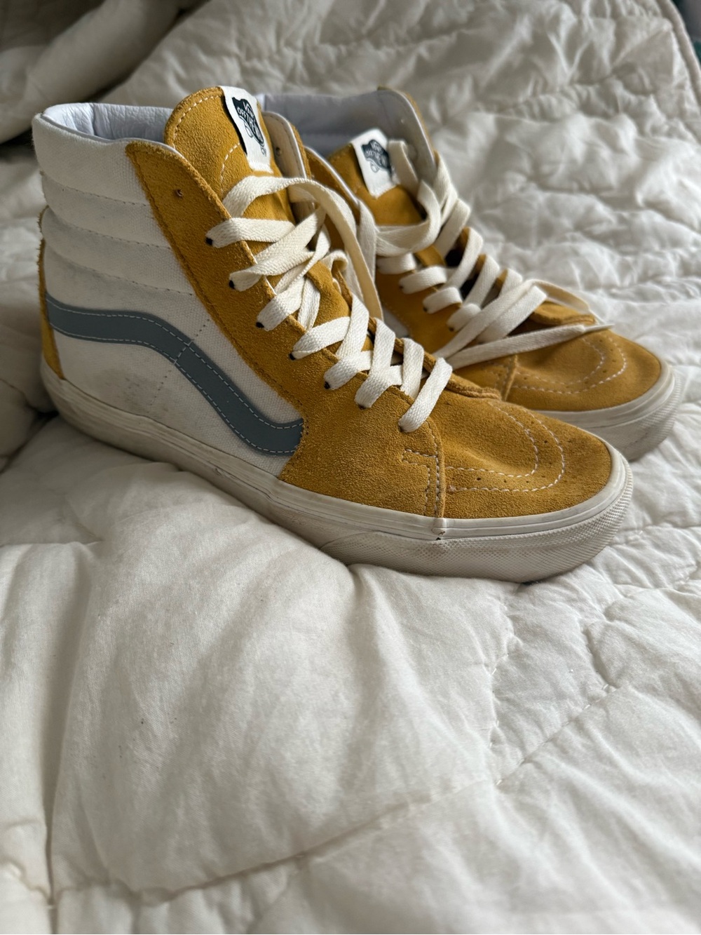 Vans High-Top Suede Sneakers in Mustard Yellow and White